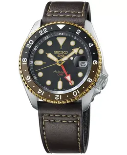 Мужские автоматические спортивные часы с черным кожаным ремешком 42 мм, модель 5 Sports Seiko 19528535