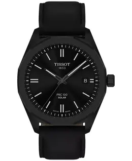 Мужские часы Swiss PRC 100 Solar Quartz с черным кожаным ремешком, 39 мм Tissot 21893678