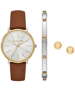 Женские часы и комплект украшений Pyper Three-Hand Luggage Leather, 38 мм Michael Kors 21691074