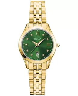 Женские часы Swiss Classic R с бриллиантовыми вставками, корпус из нержавеющей стали с золотым PVD-покрытием, браслет, 30 мм Balmain 22513146