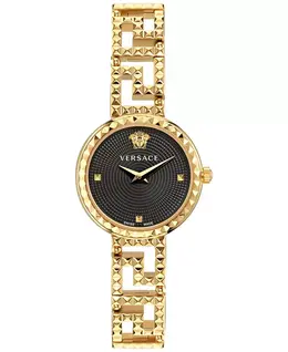 Женские наручные часы Swiss Greca Goddess с золотым ионным покрытием из нержавеющей стали, ажурным браслетом, 28 мм Versace 16754810