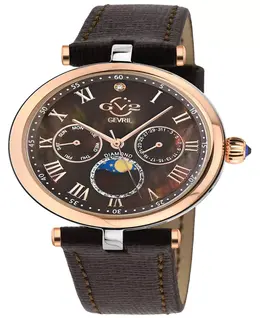 Женские часы Florence Swiss Quartz с итальянским коричневым кожаным ремешком, 36 мм Gevril 14603737