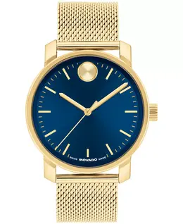 Мужские смелые аксессуары Swiss Quartz светлый золотой стальной наручные часы, 41mm Movado 23786074