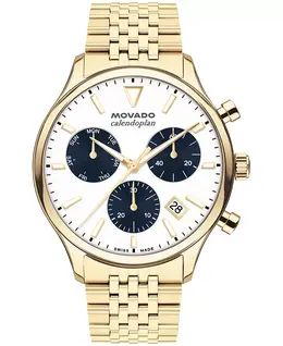 Мужские часы Calendoplan Swiss Quartz Chrono с ионным покрытием светло-золотистого цвета, стальной корпус 43 мм Movado 19356707