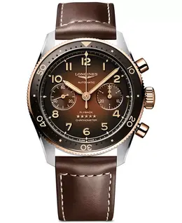 Мужские автоматические хронографические часы Swiss Automatic Chronograph Spirit Flyback с коричневым кожаным ремешком, 42 мм Longines 19451457
