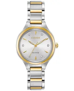 Женские часы Eco-Drive Corso с бриллиантовыми вставками, двухцветный браслет из нержавеющей стали, 29 мм Citizen 6820291