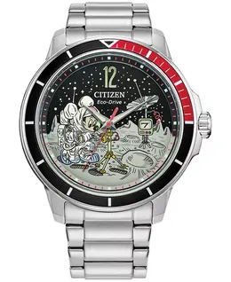 Мужские часы Eco-Drive Mickey Mouse Astronaut на стальном браслете, 42 мм Citizen 15942685