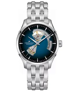 Мужские автоматические часы Jazzmaster Open Heart с голубым дымчатым циферблатом на стальном браслете, 40 мм Hamilton 14231939