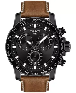 Мужские часы Swiss Chronograph Supersport T-Sport с коричневым кожаным ремешком, 46 мм Tissot 10523666