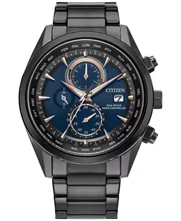 Мужские часы Eco-Drive Chronograph Sport Luxury с радиоуправлением, черный корпус из нержавеющей стали, браслет, 43 мм Citizen 17808530
