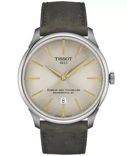 Мужские автоматические швейцарские часы Chemin des Tourelles Powermatic 80 с зеленым кожаным ремешком, 42 мм Tissot 15961039