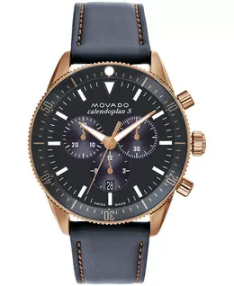 Мужские часы Calendoplan S Swiss Quartz Chronograph с серым кожаным ремешком, 42 мм Movado 15804830
