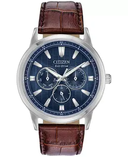 Мужские часы Eco-Drive Corso с коричневым кожаным ремешком, 44 мм Citizen 5809484