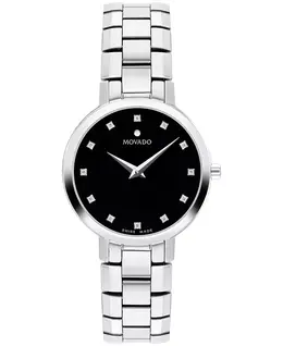 Женские часы Faceto Swiss Quartz с бриллиантовыми вставками, корпус из нержавеющей стали, 28 мм Movado 19356650