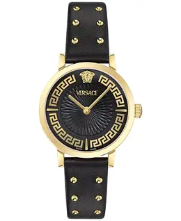 Женские наручные часы Swiss Greca Fortuna на черном кожаном ремешке, 35 мм Versace 21064223