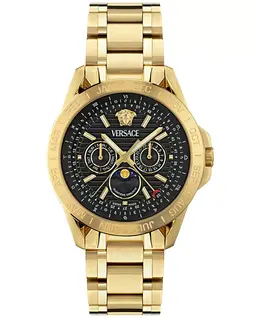 Мужские часы Swiss V-Galaxy Moonphase с золотым ионным покрытием на браслете, 43 мм Versace 21064259