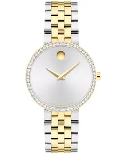 Женские часы Museum Classic со швейцарским кварцевым механизмом, корпус из нержавеющей стали с PVD-покрытием светло-желтого цвета, 29.5 мм, с искусственно выращенными бриллиантами Movado 21171623