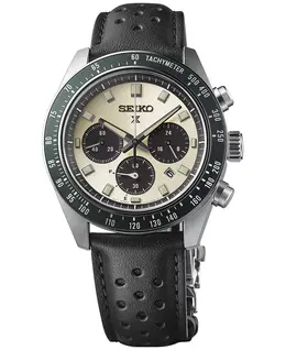 Мужские солнечные часы Prospex Speedtimer с хронографом на черном кожаном ремешке, 41 мм Seiko 19528530