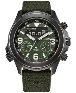Мужские часы Eco-Drive Chronograph Promaster с зеленым ремешком из CORDURA, 44 мм Citizen 18925728