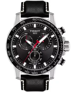 Мужские часы Swiss Chronograph Supersport T-Sport с черным кожаным ремешком, 46 мм Tissot 10523659