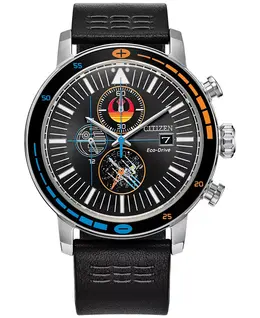 Eco-Drive Мужские часы-хронограф Star Wars Rebel Starfighter с черным кожаным ремешком 44 мм в коробке Citizen 22685950