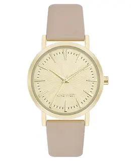 Женские часы Quartz Signature Ivory с кожаным ремешком и позолоченным корпусом, 34 мм Nine West 23542133