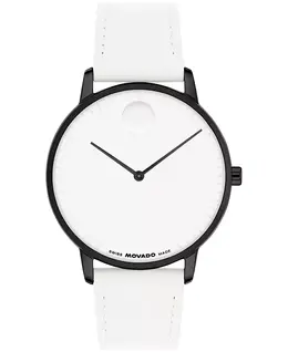 Унисекс часы Face Swiss Quartz с белым кожаным ремешком, 39mm Movado 23649419