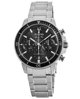 Bulova Marine Star Black Chronograph Dial Stainless Steel Men's Watch 96b272