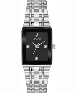 Bulova Quadra Black Dial Stainless Steel Women's Watch 96p202