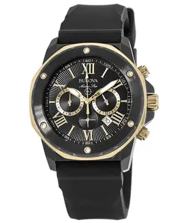 Bulova Marine Star Black Dial Black Rubber Strap Men's Watch 98b278