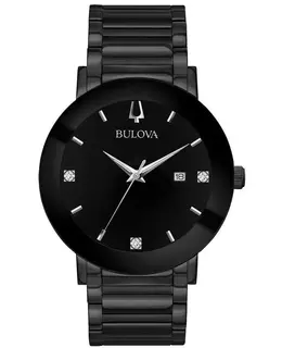 Bulova Modern Black Diamond Dial Black Stainless Steel Men's Watch 98d144
