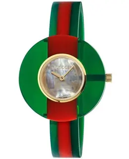 Gucci Vintage Web Mother of Pearl Dial Green and Red Resin Women's Watch ya143403