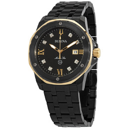 Bulova Marine Star Quartz Diamond Black Dial Mens Watch 98d176
