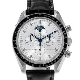 Pre-owned Omega Speedmaster Chronograph Hand Wind Moon Phase Silver Dial Mens Watch 3689.30.31