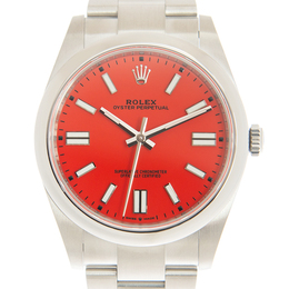 Pre-owned Rolex Oyster Perpetual Coral Red Dial Mens Watch 124300crlrdso