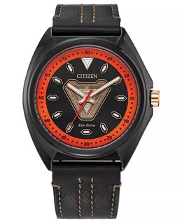 Мужские часы Eco-Drive Marvel Tony Stark с черным кожаным ремешком, 43 мм Citizen 16486890