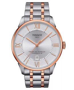 Мужские швейцарские автоматические часы Chemin des Tourelles Powermatic 80, двухцветный браслет из нержавеющей стали, 42 мм Tissot 16570609