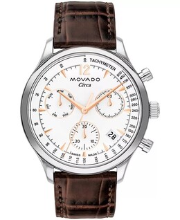 Мужские часы Heritage с коричневым ремешком из натуральной кожи, 43 мм Movado 14553009