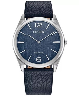 Часы унисекс Eco-Drive с синим кожаным ремешком, 38 мм Citizen 18925703