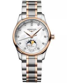 Женские швейцарские автоматические часы The Longines Master Diamond (1/20 карата t.w.), розовое золото 18 карат и браслет из нержавеющей стали, 34 мм 16955617