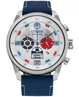 Мужские часы Eco-Drive с хронографом «Звездные войны R2-D2» с синим нейлоновым ремешком, 45 мм Citizen 15942689