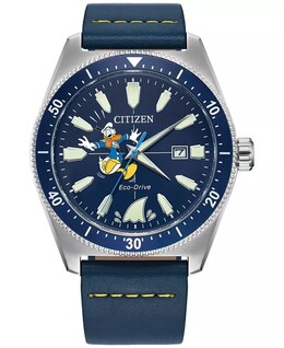 Мужские часы Eco-Drive Donald Duck с синим кожаным ремешком, 42 мм Citizen 15942687