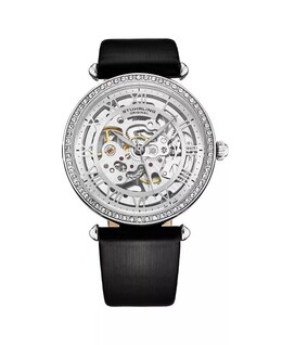 Женские часы Legacy, черная кожа, серебристый циферблат, круглые часы 45 мм Stuhrling 16122351