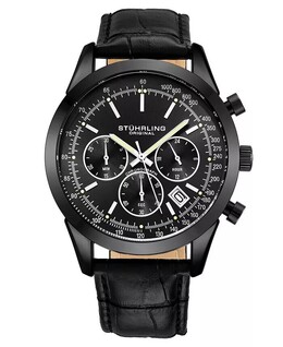 Мужские часы Monaco, черная кожа, черный циферблат, круглые часы 44 мм Stuhrling 16131608