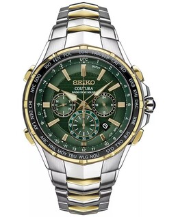 Мужские часы-хронограф Solar Coutura с радиосинхронизацией, двухцветный браслет из нержавеющей стали, 45 мм Seiko 13059153