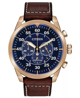 Мужские часы Eco-Drive с хронографом Avion, коричневый кожаный ремешок, 48 мм Citizen 9574188
