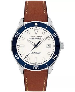 Мужские швейцарские автоматические часы Calendoplan S из коньячной кожи, 40 мм Movado 19356712