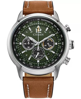 Мужские часы Eco-Drive с хронографом Avion, коричневый кожаный ремешок, 44 мм Citizen 13777856