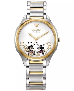 Двухцветные часы с браслетом из нержавеющей стали Falling Mickey & Minnie, 35 мм Citizen 13757343