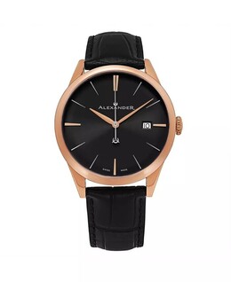Мужские изысканные черные кожаные часы с черным циферблатом, круглые часы 40 мм Alexander 16130816